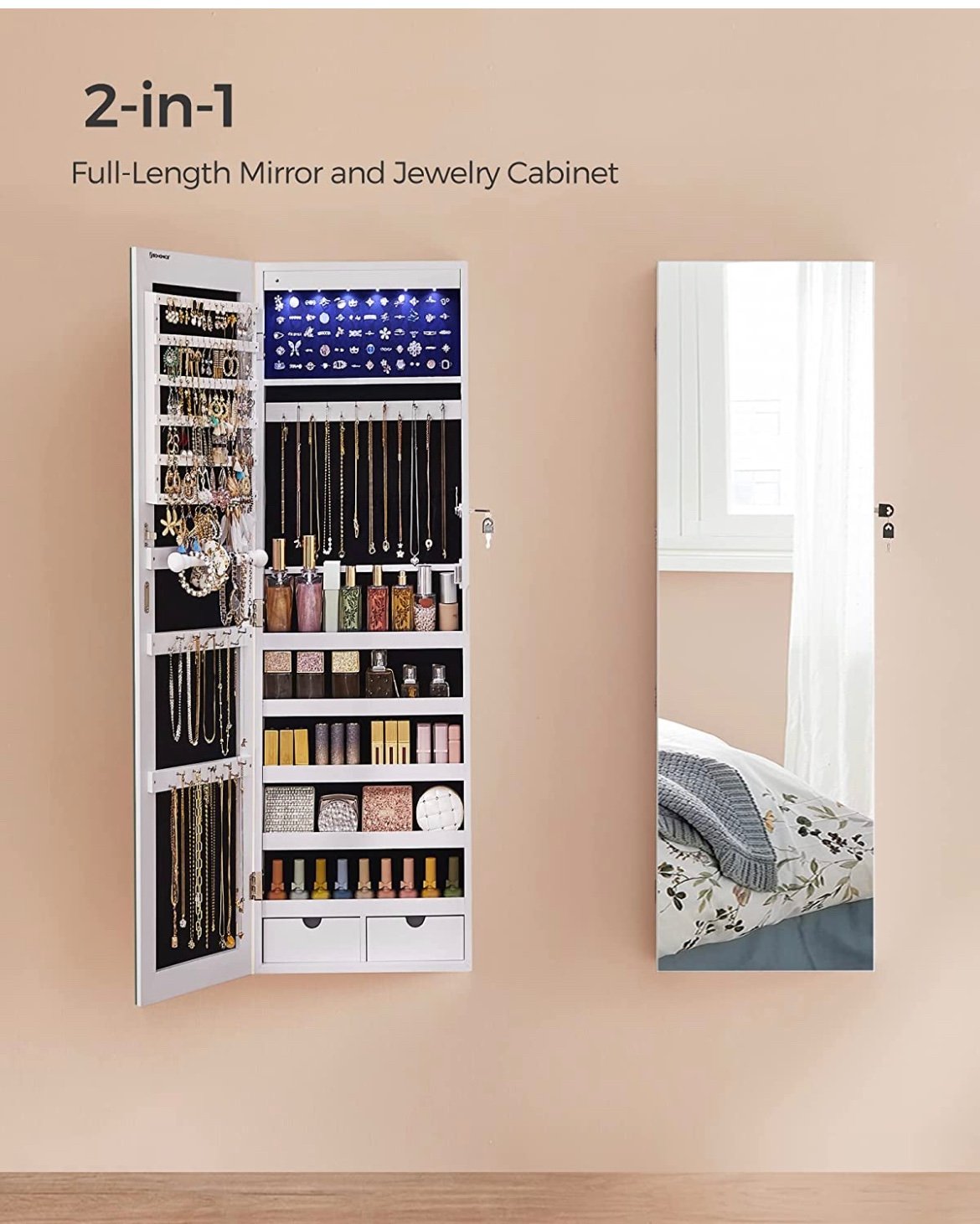 2-in-1 Hanging Mirror and Jewelry Organizer