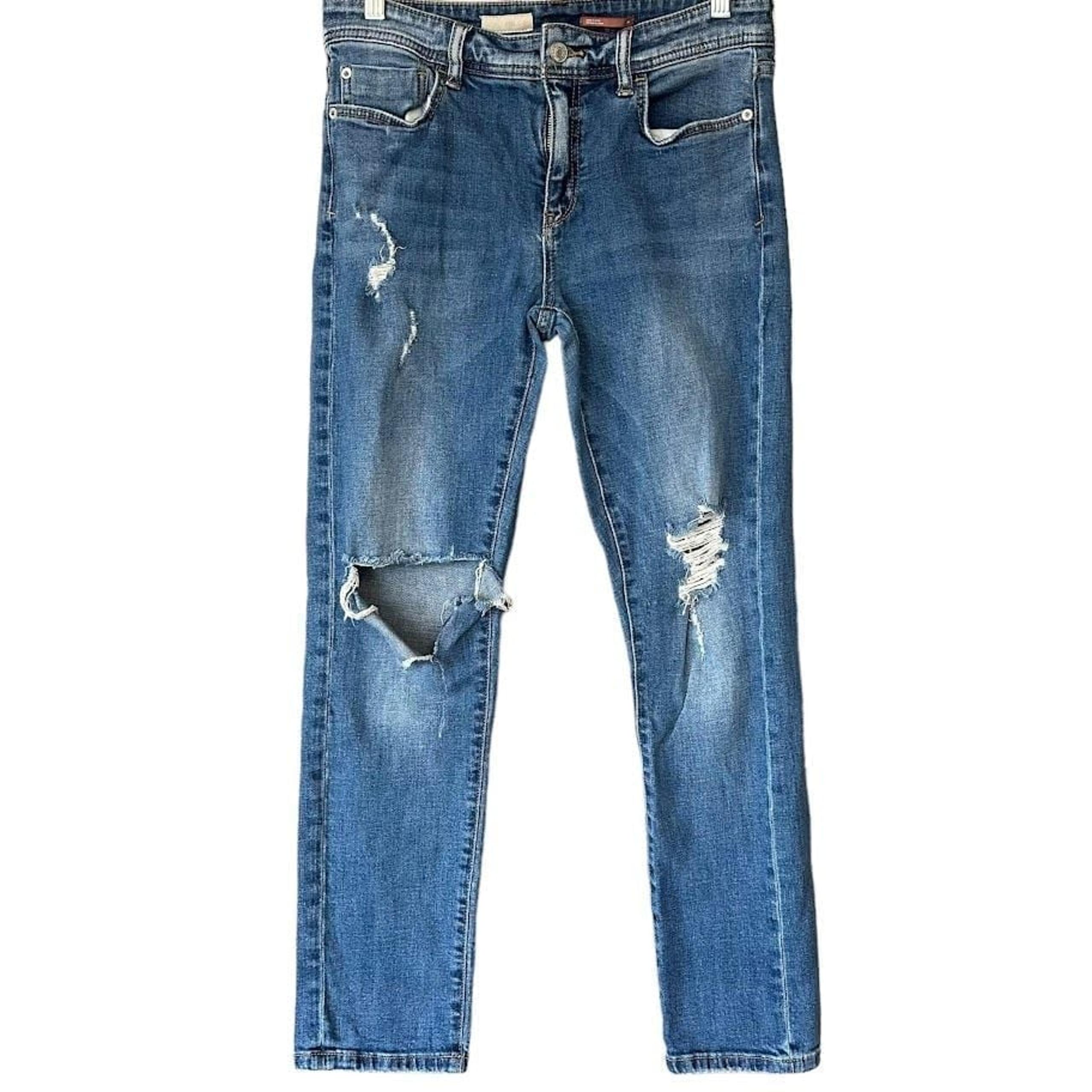 Antropologie Pilcro Slim Boyfriend Crop Distressed Mid Wash Jeans Womens 28
