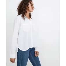 Madewell White Oversized Pleated Downtown Long Sleeve Button Up Shirt Size XXS
