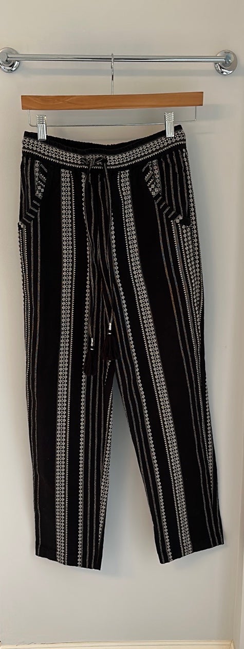 Anthropologie black & white striped wide leg pants with elastic waist