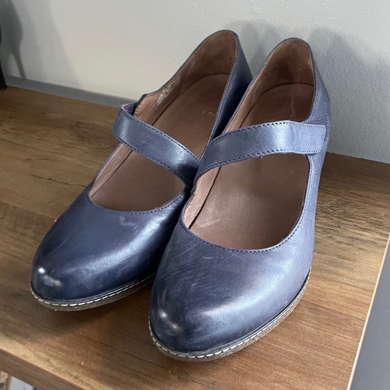 Dansko Lanie Mary Jane Wedge Shoes Blue Leather Comfort Heel Memory Foam Size 41