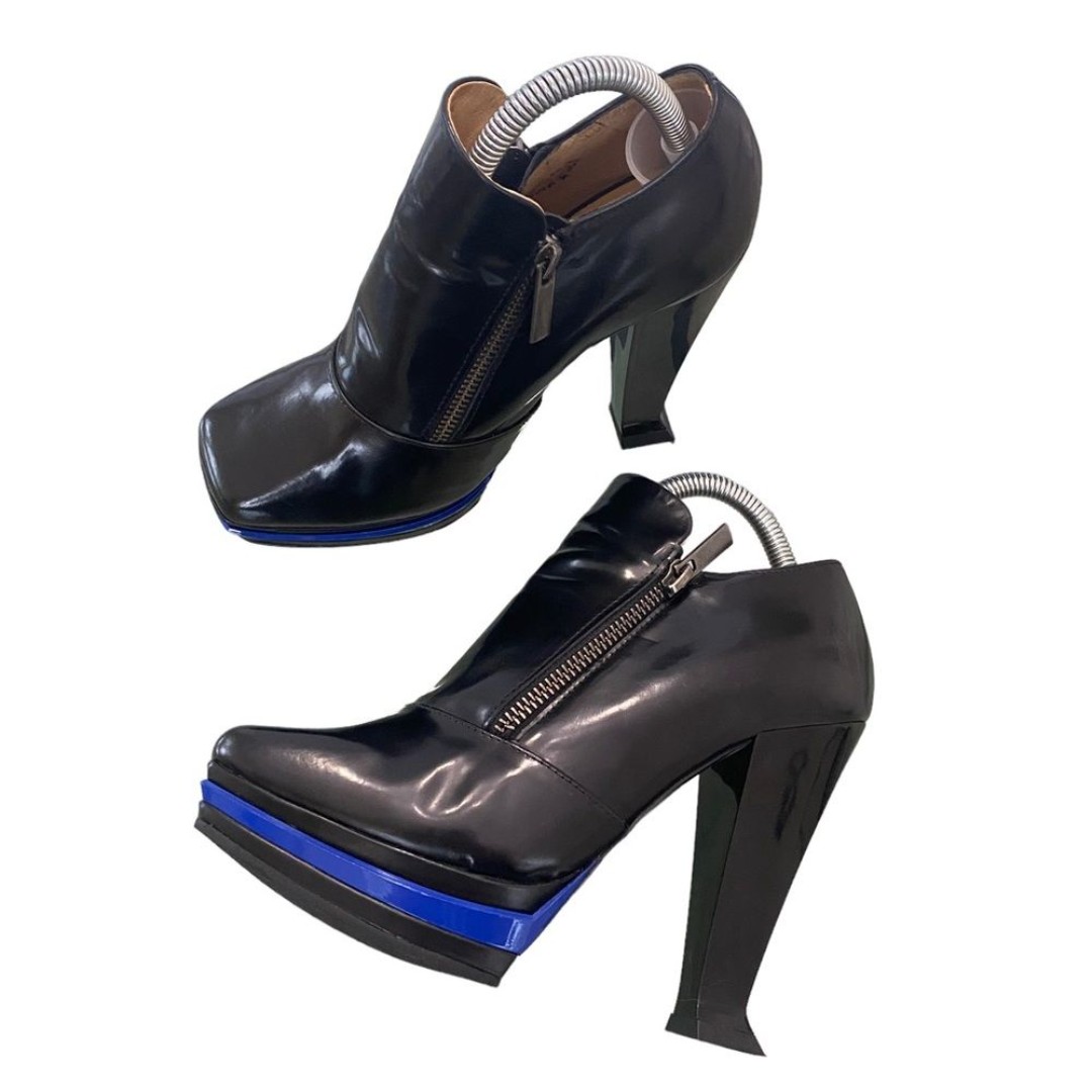 John Fleuvog Zion Trinity Black Leather Double-Zip Platform 4.5” Heels Size 7