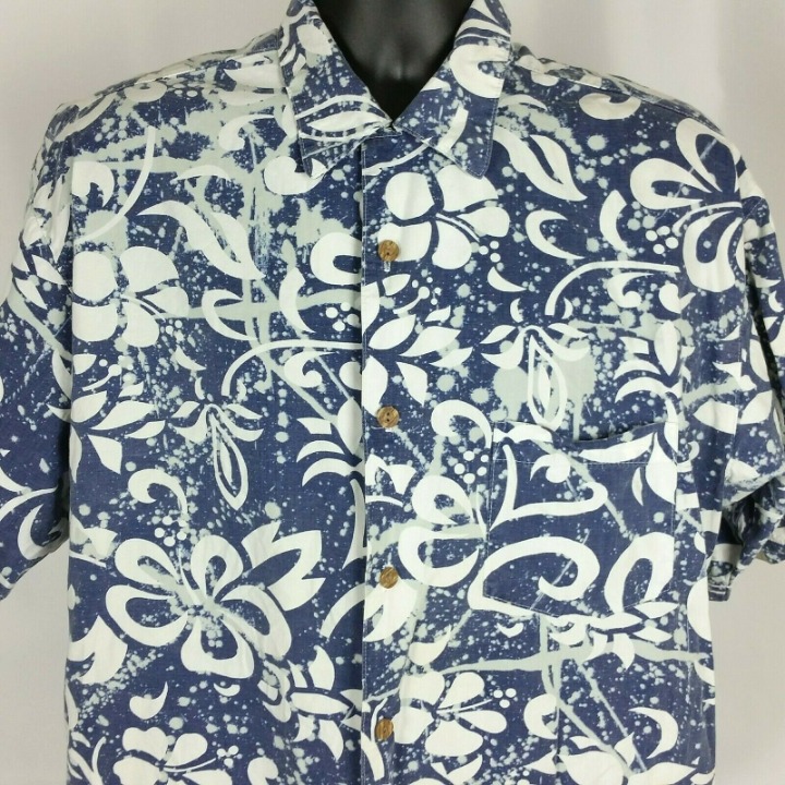 Vintage Mens Lg Blue Hawaiian Shirt