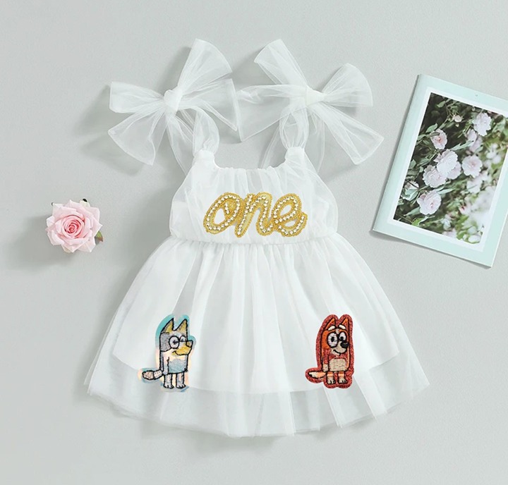 9-12 Bluey Jumpsuit Birthday Outfit Romper dress smash cake clothes