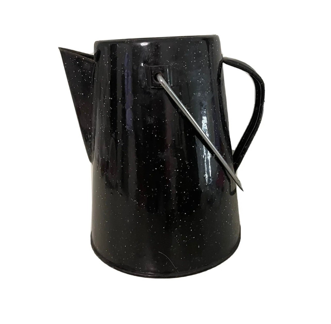Vintage enamel black speckled coffee pot pitcher