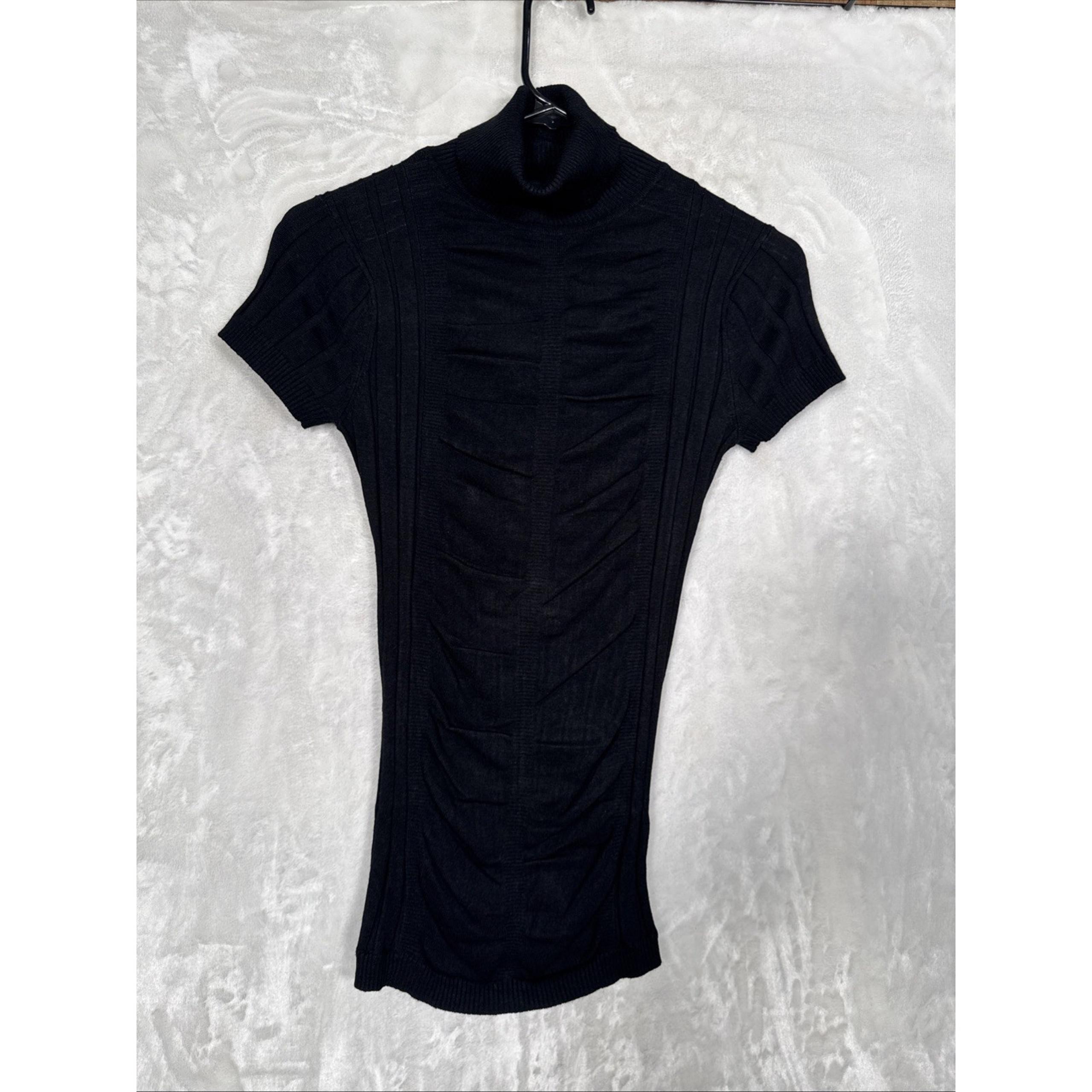 Cache 90’s Vintage Black Turtleneck short sleeve Stretch Sweater