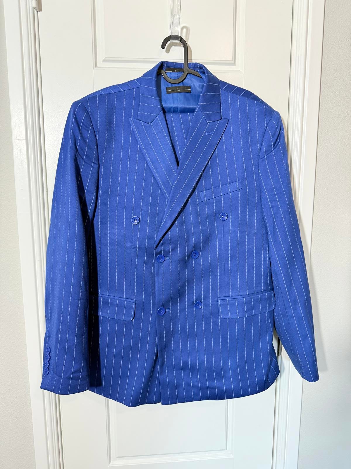 Suits for Men Size Large Royal Blue Pin Striped 3 Pieces Double Breasted