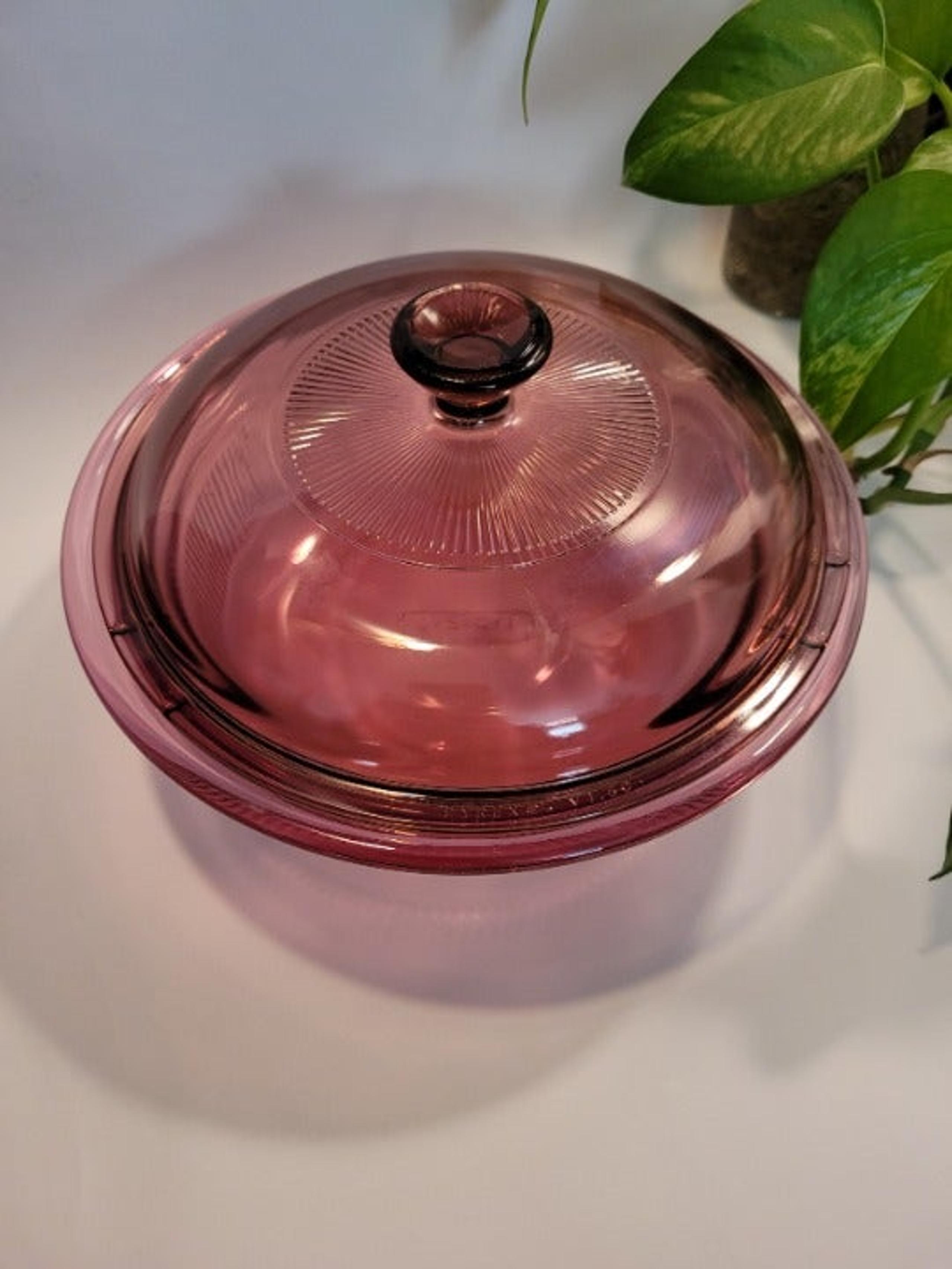 Vintage Pyrex Cranberry Casserole Dish V-30-B 24OZ, With Lid V1.5C