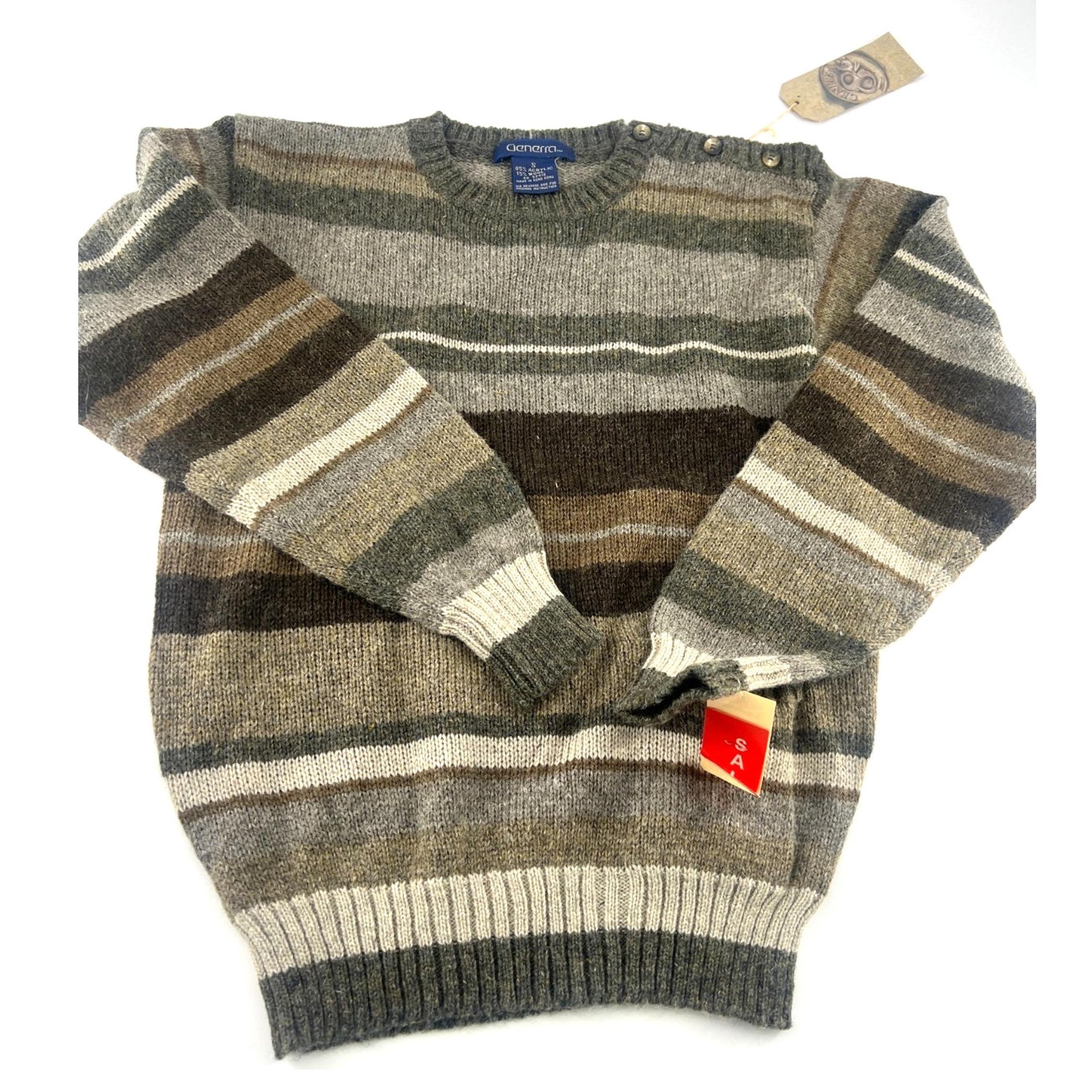 Vintage Generra Sweater Womens Small Gray Brown Wool Blend Pullover New