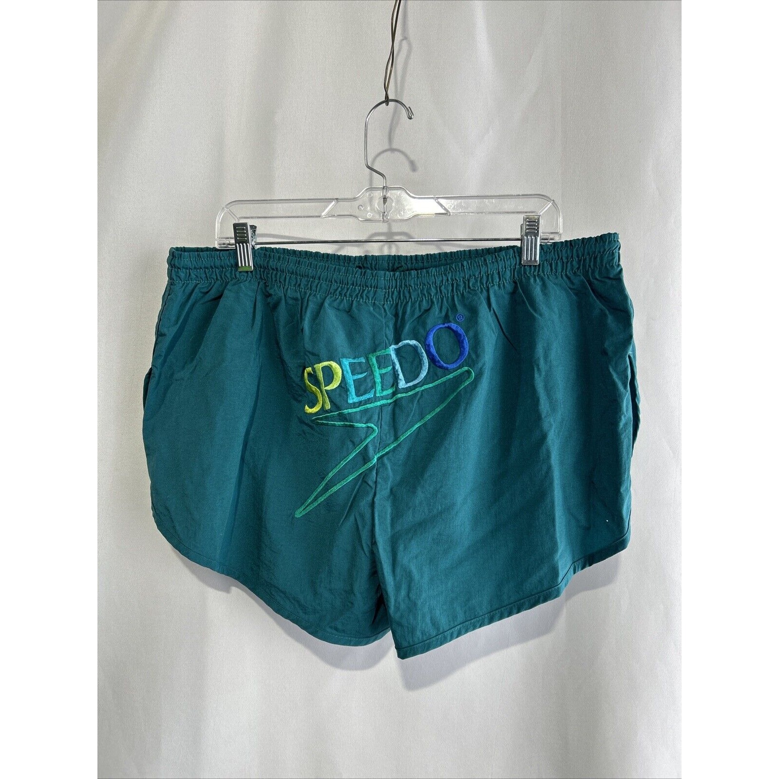 Vtg 90's Speedo Mens XL High Cut Running Shorts Swim Trunks Green Mesh Lining