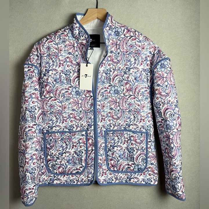 7 For All Mankind Women’s Quilted Floral Jacket Light Blue/White Size XS