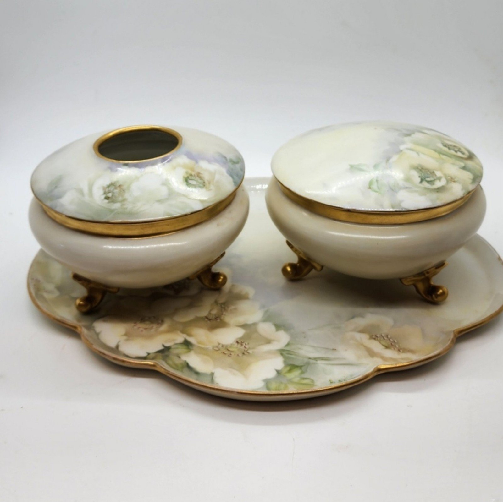 Antique Limoges Hand Painted Dresser Vanity Set GDA France