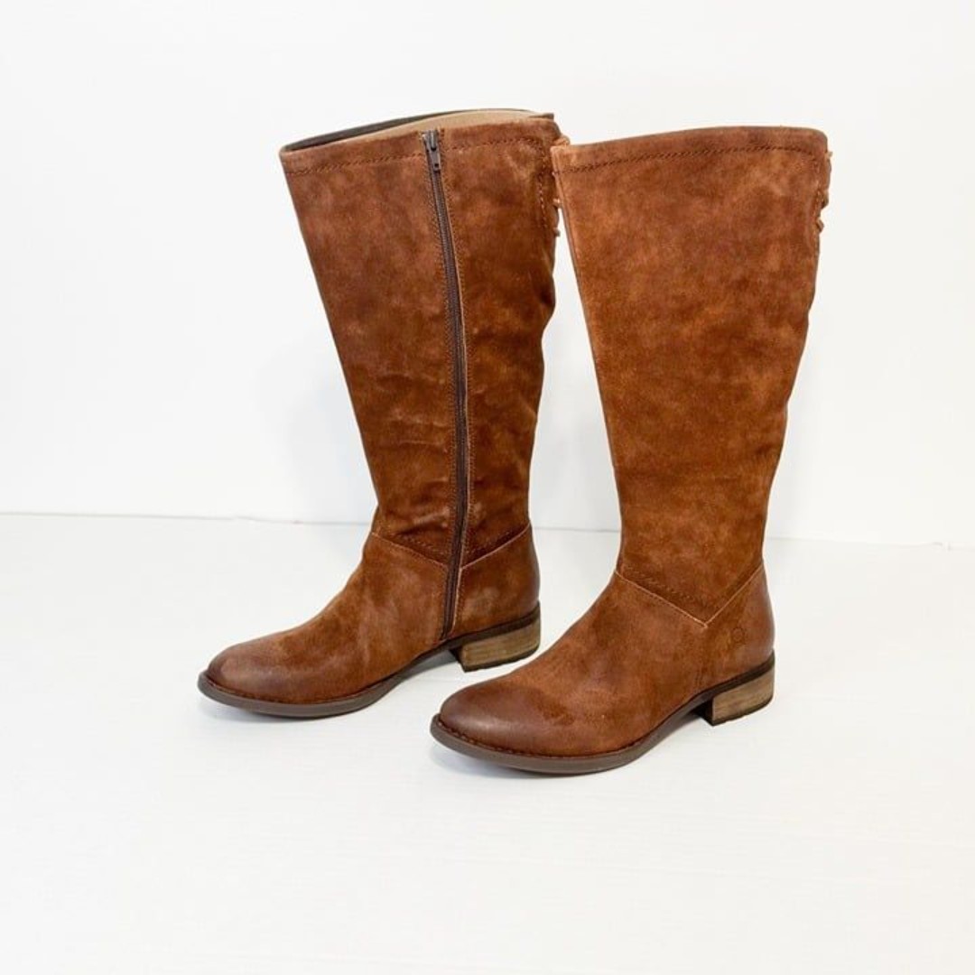 Born Hayden NWB Sz 8W Extended Calf Rust Tobacco Distressed Leather Knee High Bo