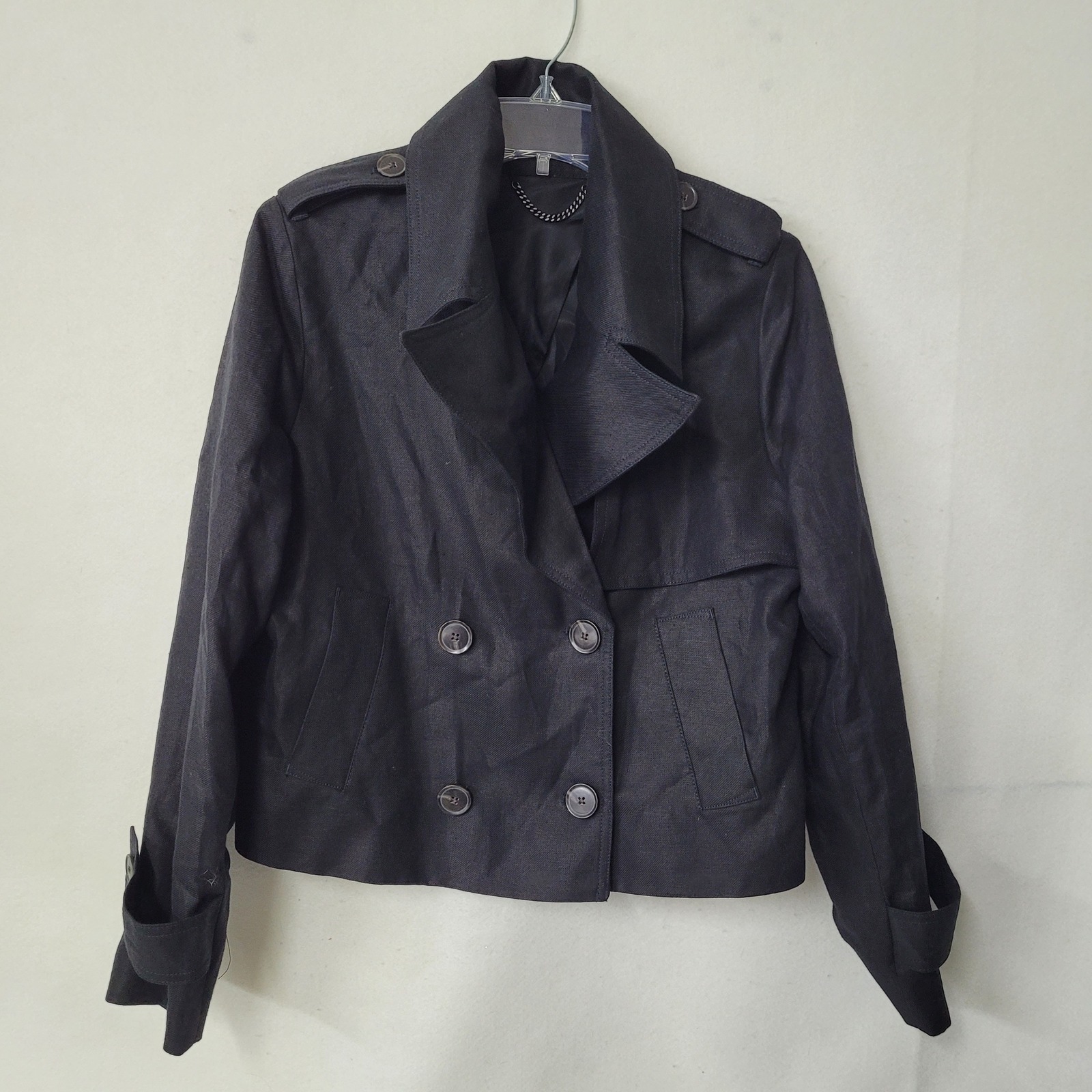 Banana Republic Vivienne Linen Blend Cropped Trench Coat Jacket Black Womens S