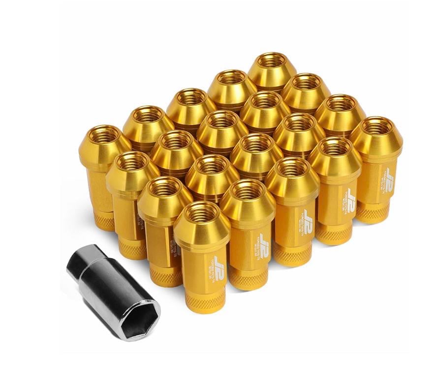 1.5J2 7075 Aluminum M12x1.5 25mm OD/5cm 20x Knurled Top Lug Nuts+1x Adapter Gol