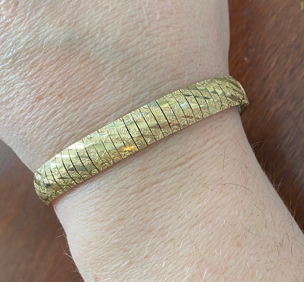 10k Yellow Gold Flex Bangle Bracelet Signed ZCI 7.25 Long DAMAGED