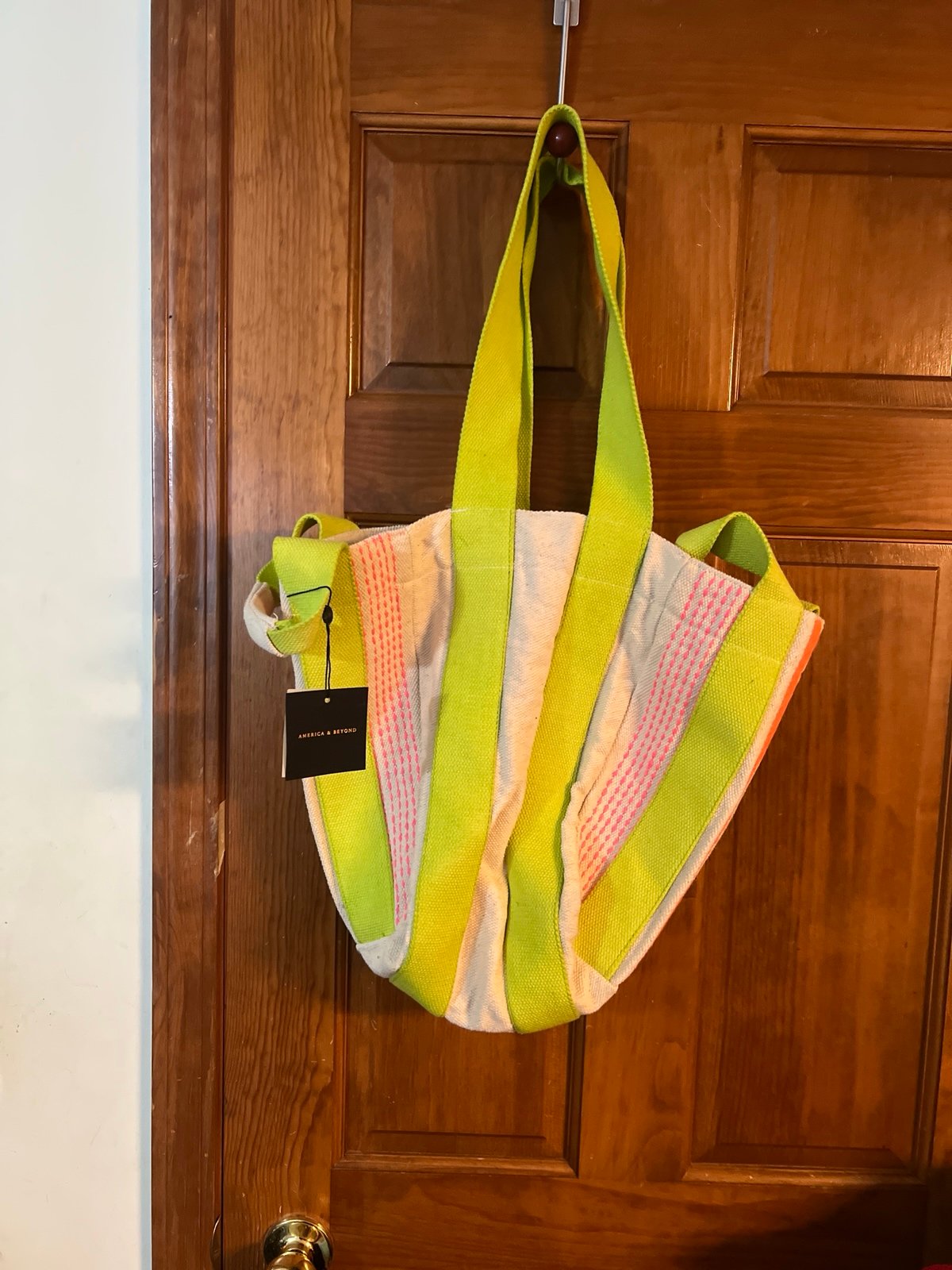New America & Beyong Embroidered Electric Neon Tote 190 NWT Unique