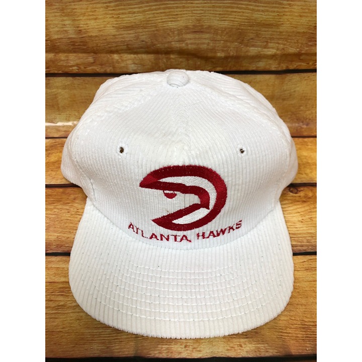 NOS Vintage ATLANTA HAWKS White Corduroy Snapback NBA Hat Cap (b32)