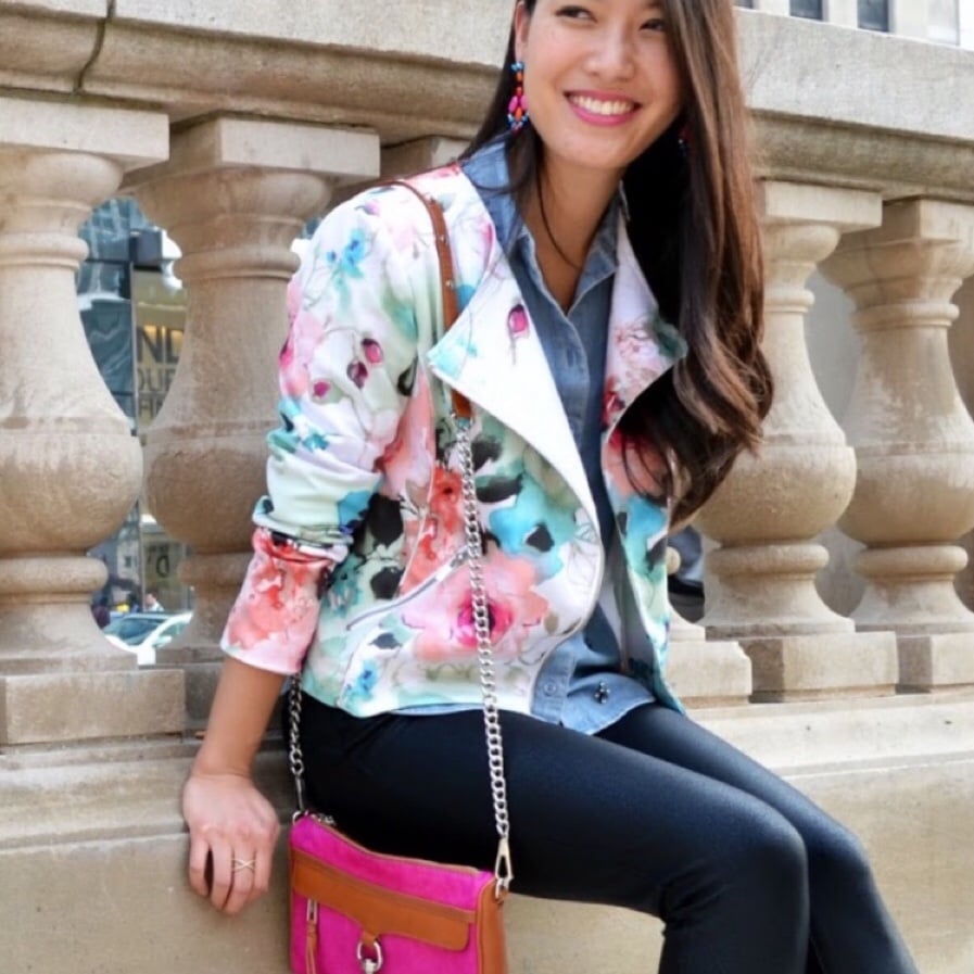 Piperlime Collection watercolor floral print moto jacket