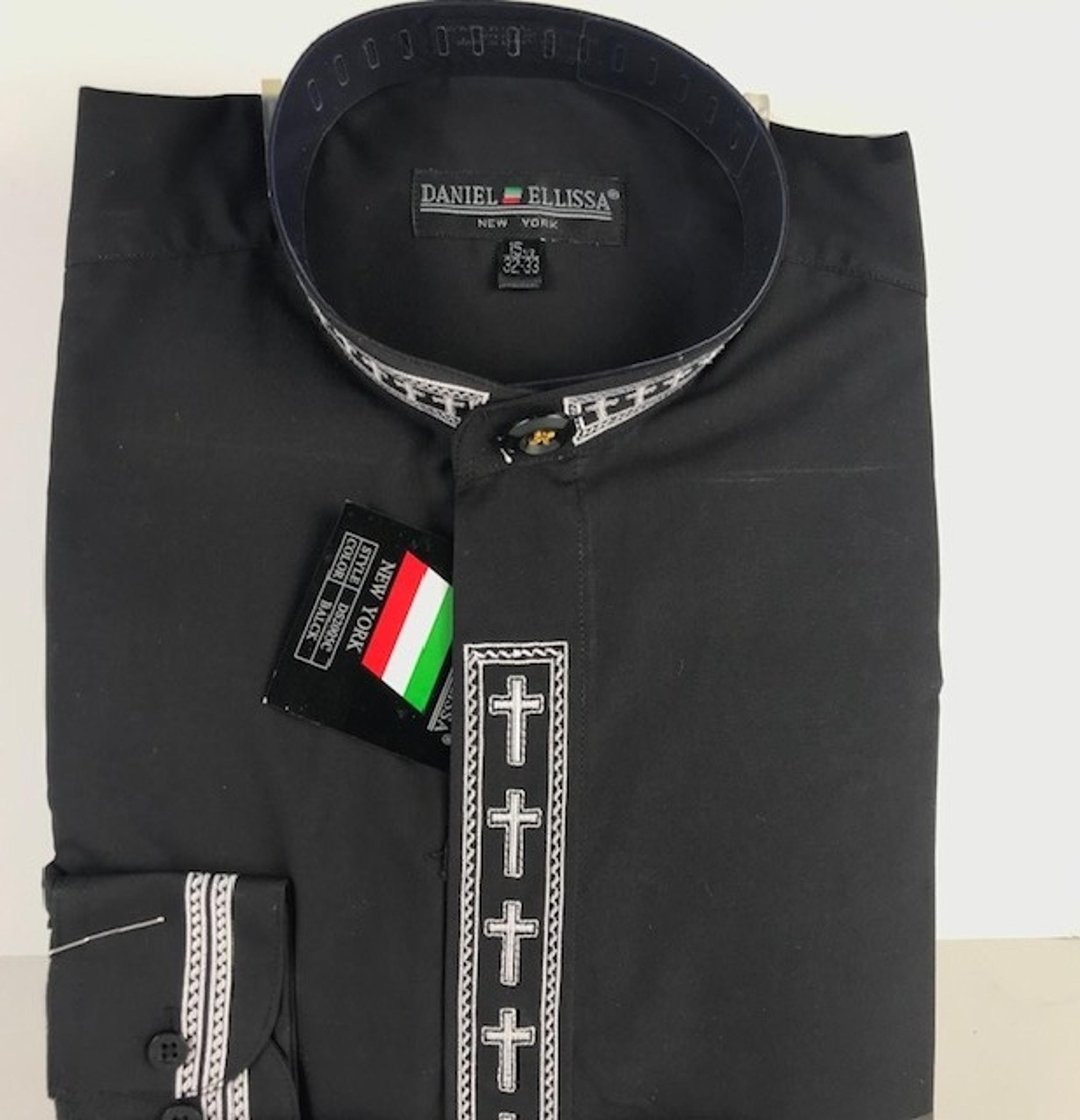 Daniel Ellissa Men's Clergy Shirt Black with White Crosses Size 18.5 36/37
