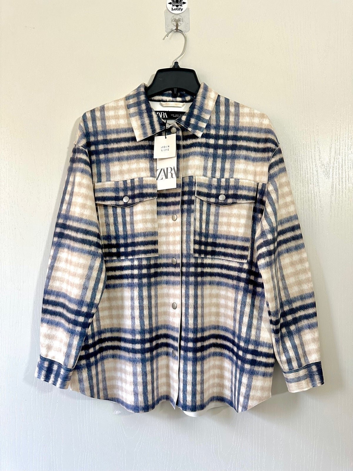 ZARA Faux Suede Plaid Longline Oversized Overshirt/Jacket