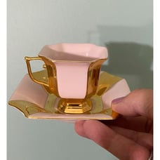 H&C CH Made in Czechoslovakia - Pink and Gold Striped demitasse and saucer