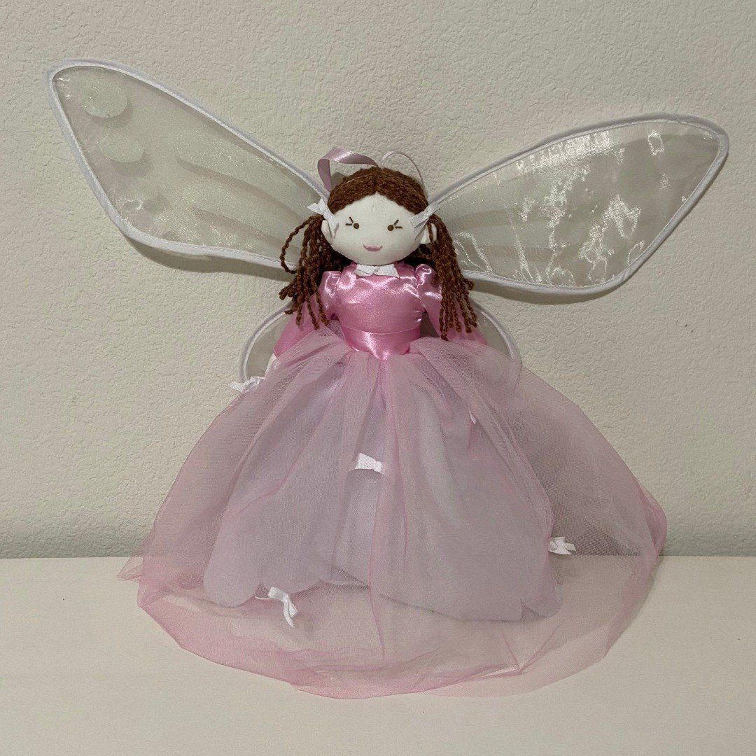 Pottery Barn Kids Designer Doll Butterfly Wings Fairy Pink Tulle Brown Hair