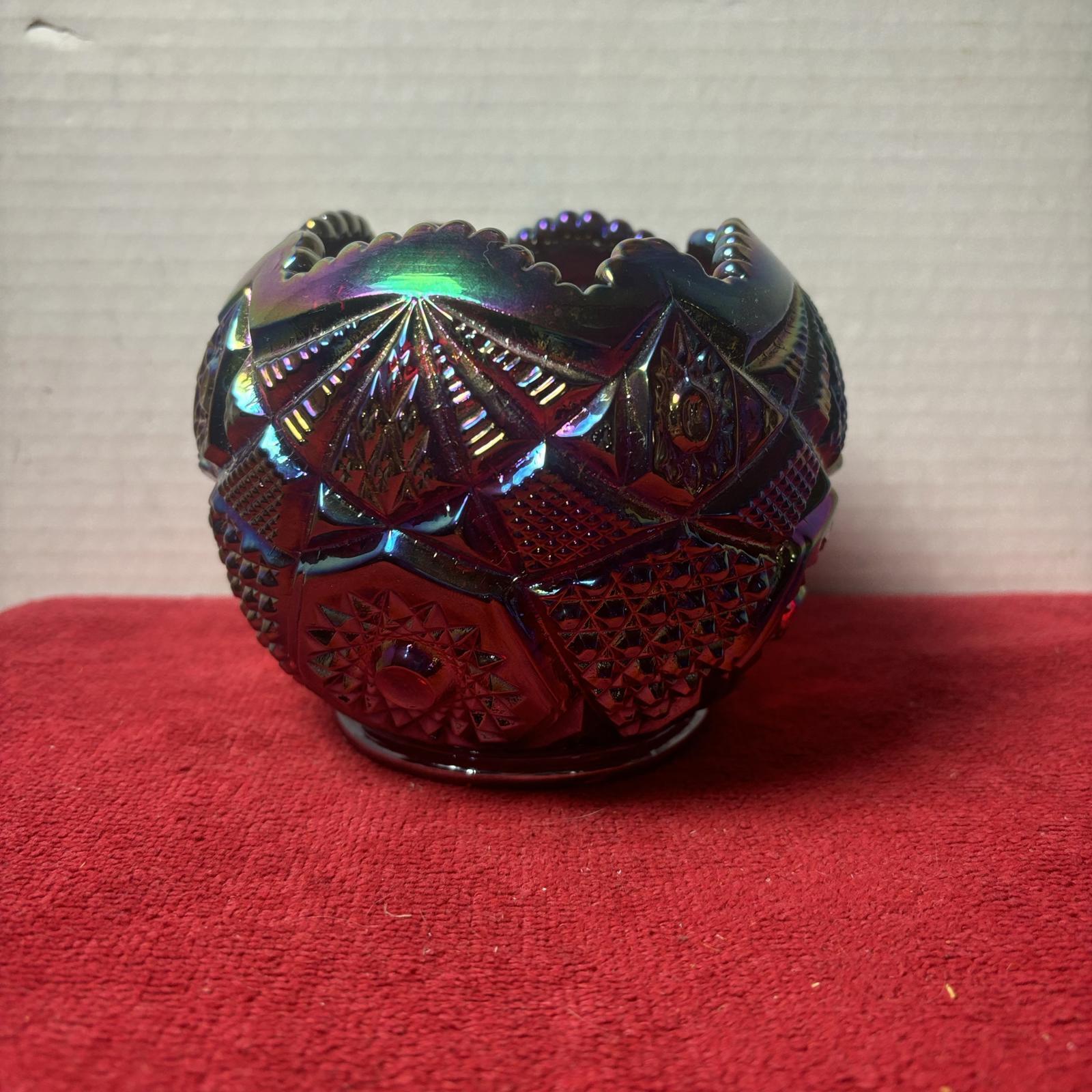 Amberina/Cadmium Carnival Glass Ruby Red Glass Rose Bowl Indiana Glass