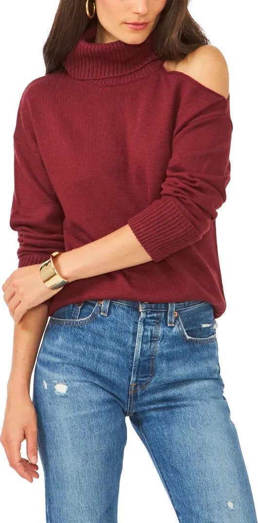 1 state one shoulder turtleneck wine L NWT 79