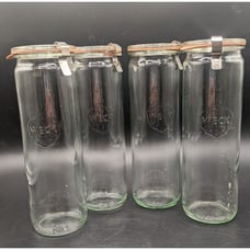 Weck Canning Jars Set of 4 Clear Glass Strawberry 24 oz Lid Gasket Clips