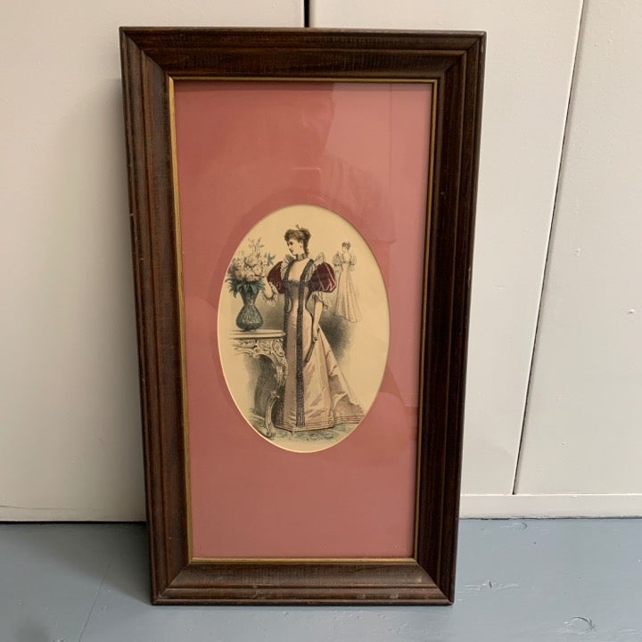 Antique Fashion Print Matted Framed Vintage Art Deco Ephemera Decor Victorian