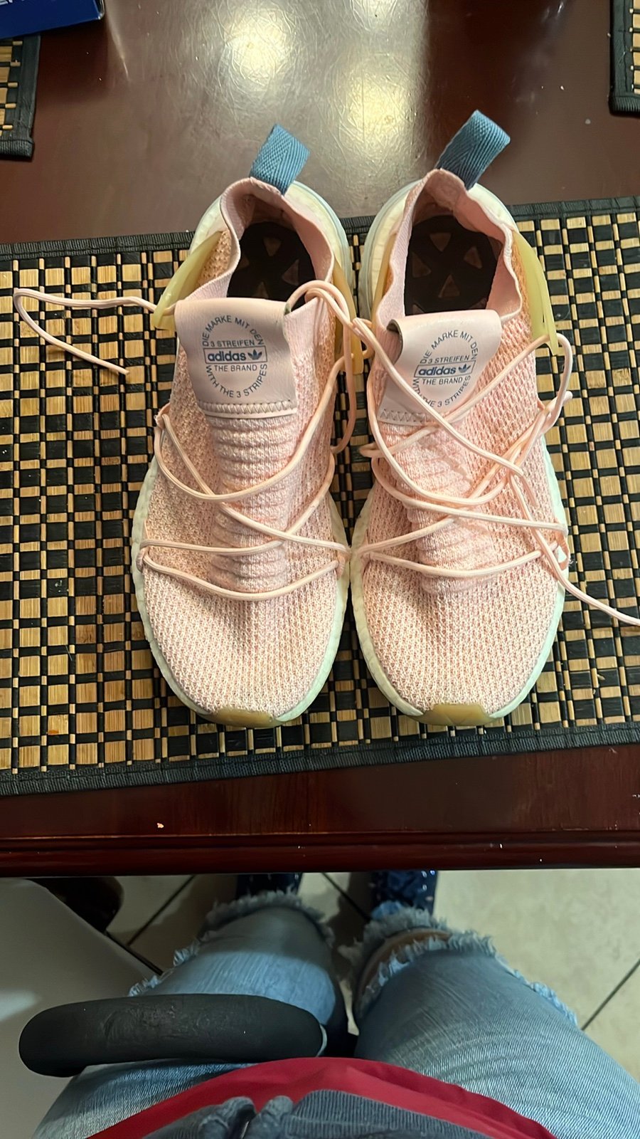 Adidas light pink 3 Streifen knit sneakers
