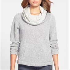 Eileen Fisher Pullover Sweater Gray Funnel Neck Long Sleeve Cotton Size Medium