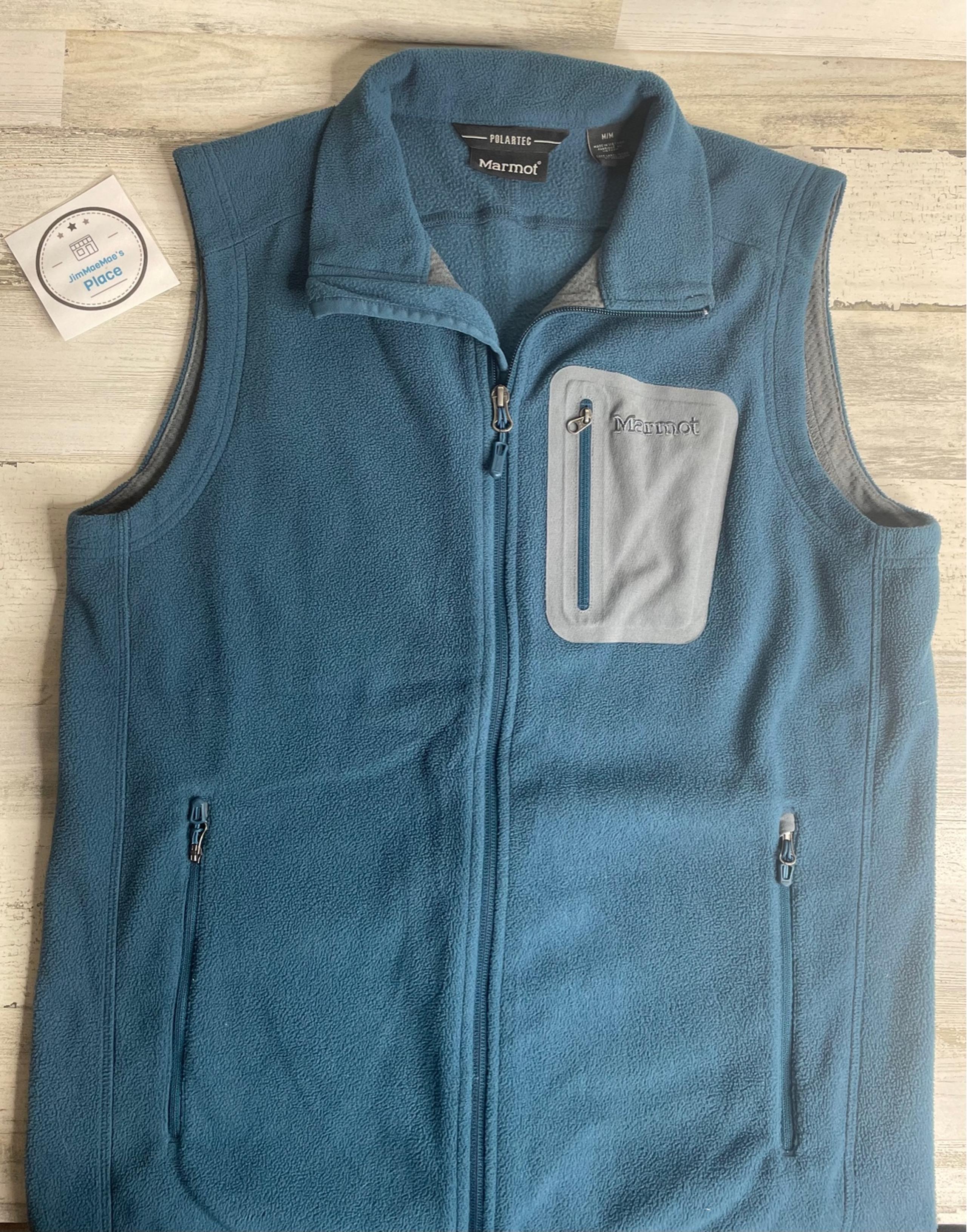 Marmot Polartec Fleece Vest Gray Full Zip Hiking Camping Mens Size M - EUC