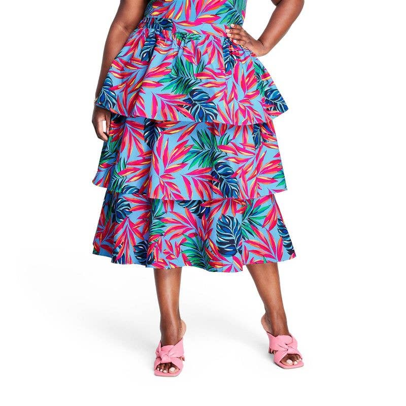 Tabitha Brown for Target Tropical Print Tiered Midi Skirt (1X)