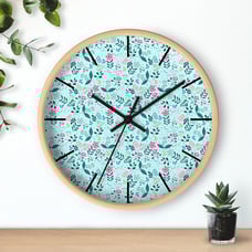Blue Floral Design Wall 10 Clock Wood Boho Home Decor Living Room Accessory