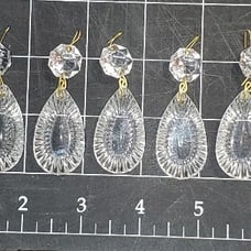 6 Vintage Chandelier Lamp Decor Faceted Clear Glass Crystals Teardrop Brass