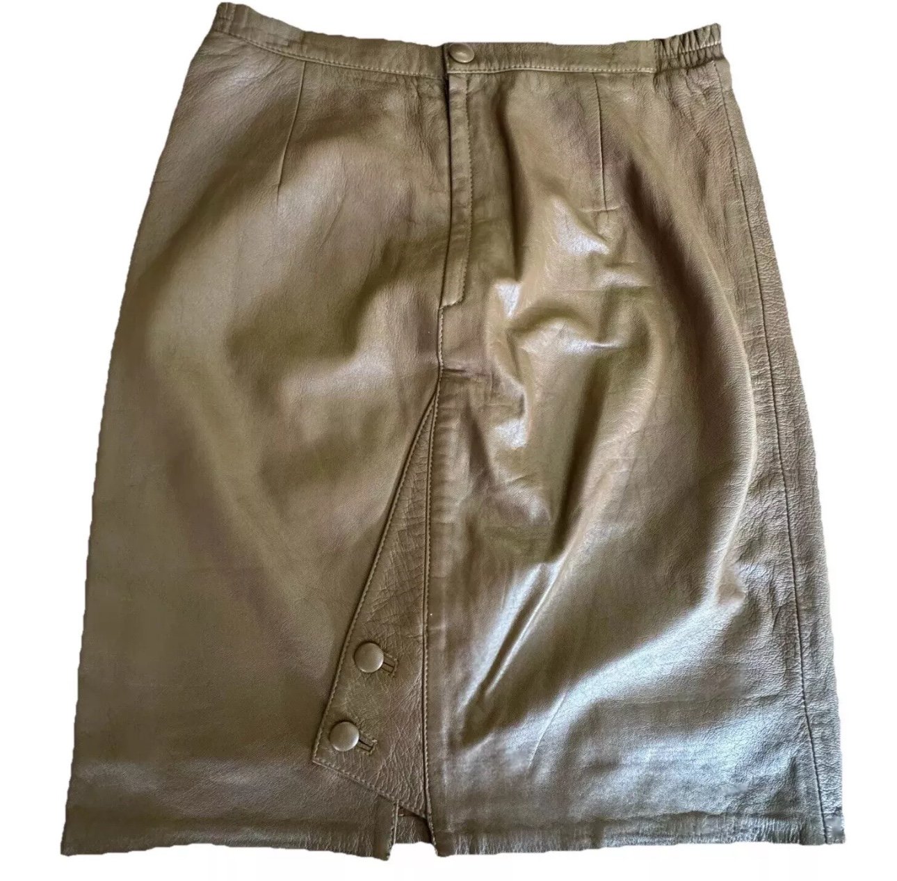 Vintage Aananda 100% Lambskin Camel Color Leather Skirt Made in Turkey - Size 10