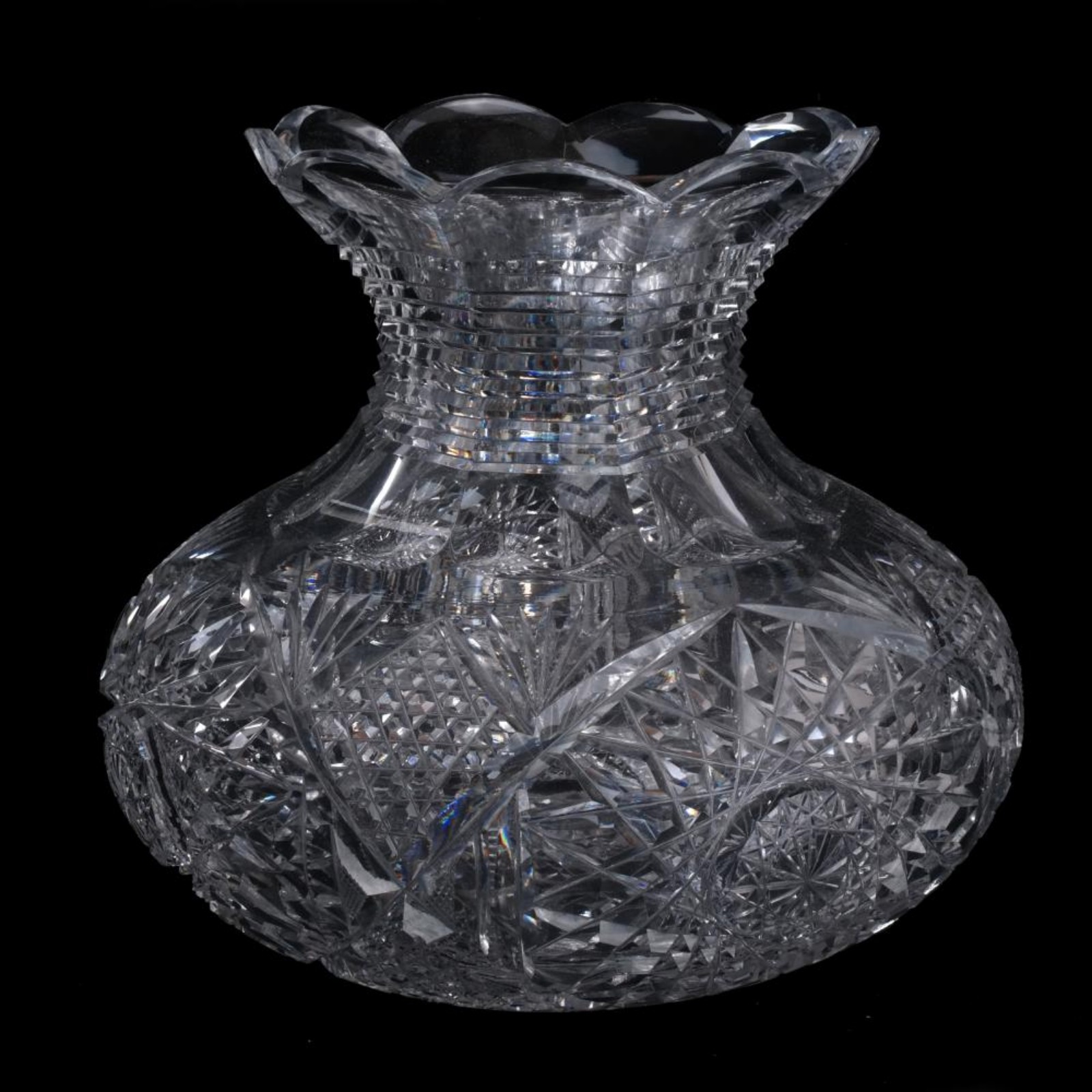 VINTAGE AMERICAN BRILLIANT PERIOD: ABP: CUT GLASS FLOWER CENTER: VASE