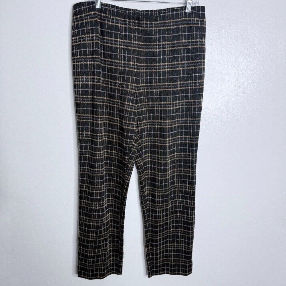 J. Jill Ponte Slim Leg Plants Plaid Black And Tan Pull On Size Large Petite