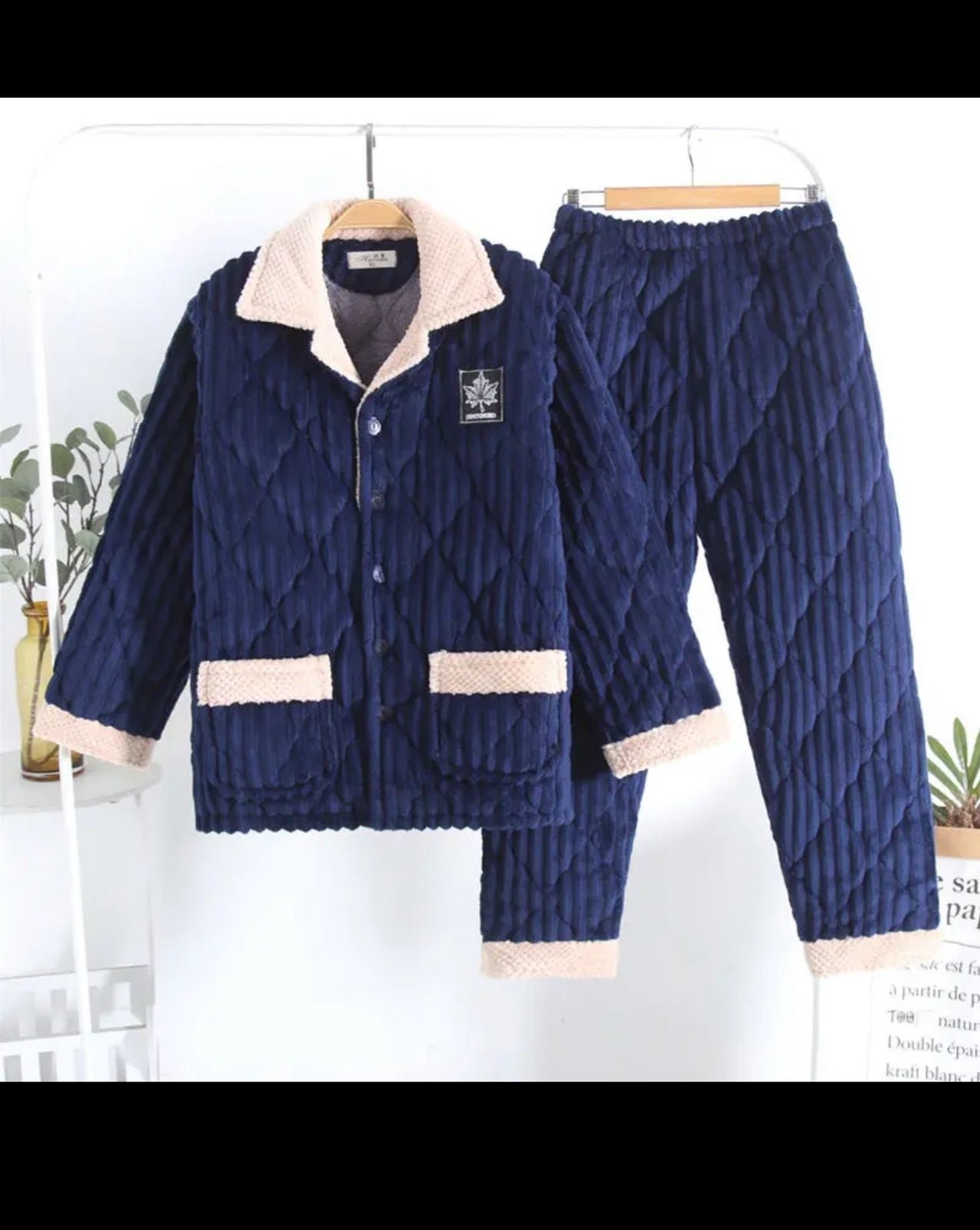 Men Pajamas Three-layer Quilted Thickened Home Clothes Warm Suit Leisure Wear