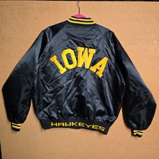 Vintage Iowa Hawkeyes NCAA Starter Style Satin Jacket XL HOWE Athletic Made Usa