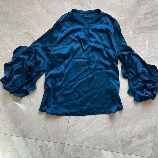 Alfani Women's Blouse V Neck Long Sleeve Ruffled Size XL