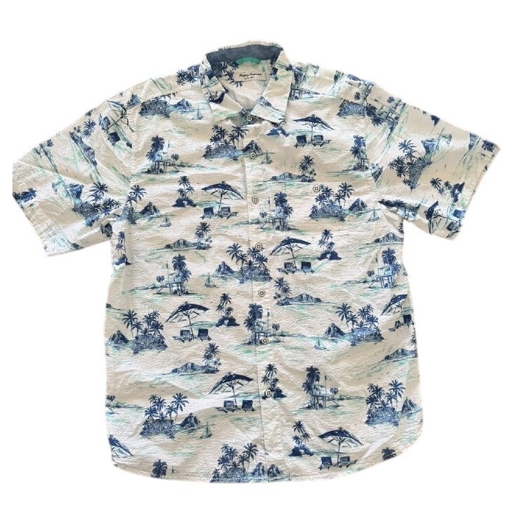 Tommy Bahama Nova Wave Hawaiian Shirt Tropical Palm Trees Button Up L