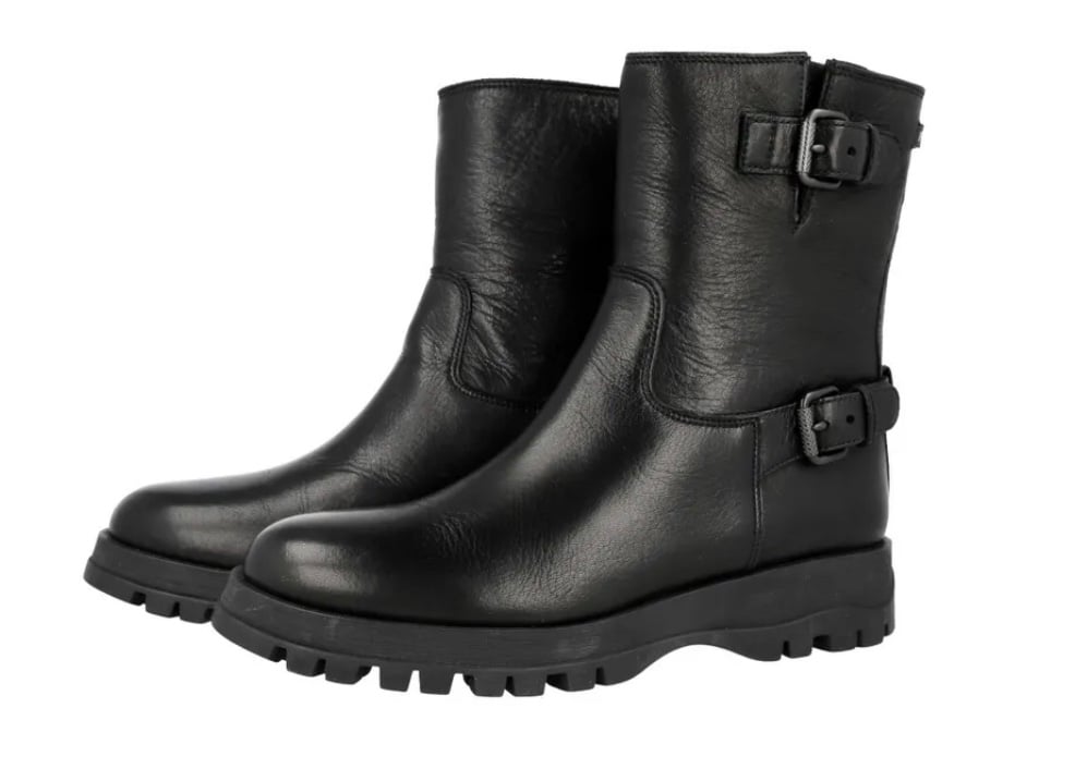 Prada Double Buckle Leather Moto Boots