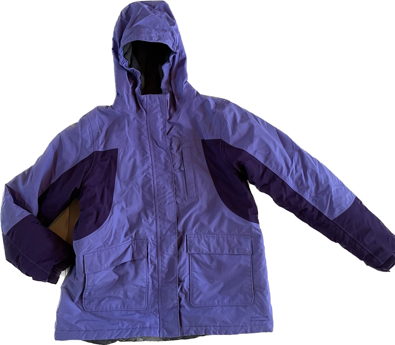 Lands End Grow-A-Long Purple Zip Hood Winter Jacket XL 16 fleece line waterproof