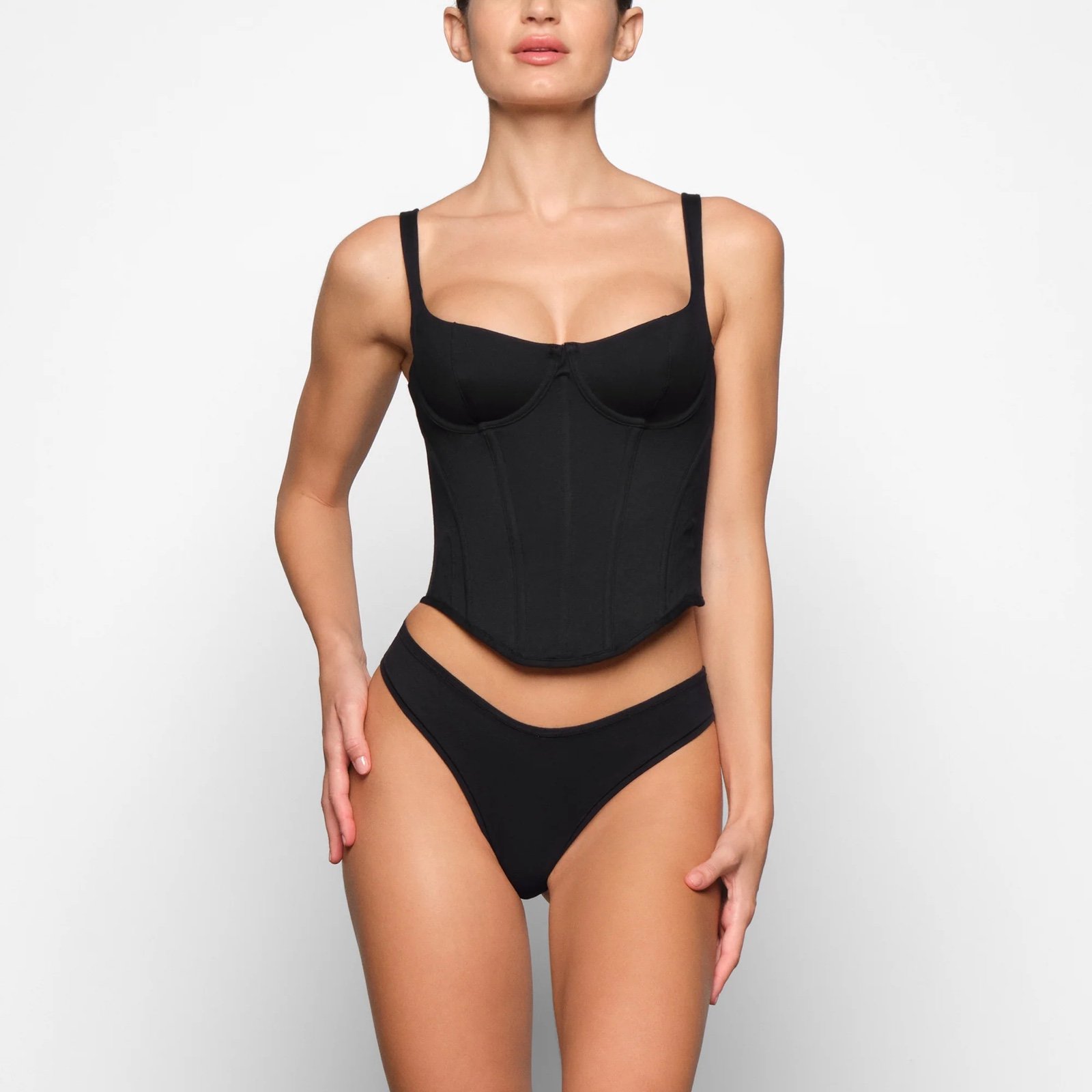 Skims Cotton Corset Top - Soot