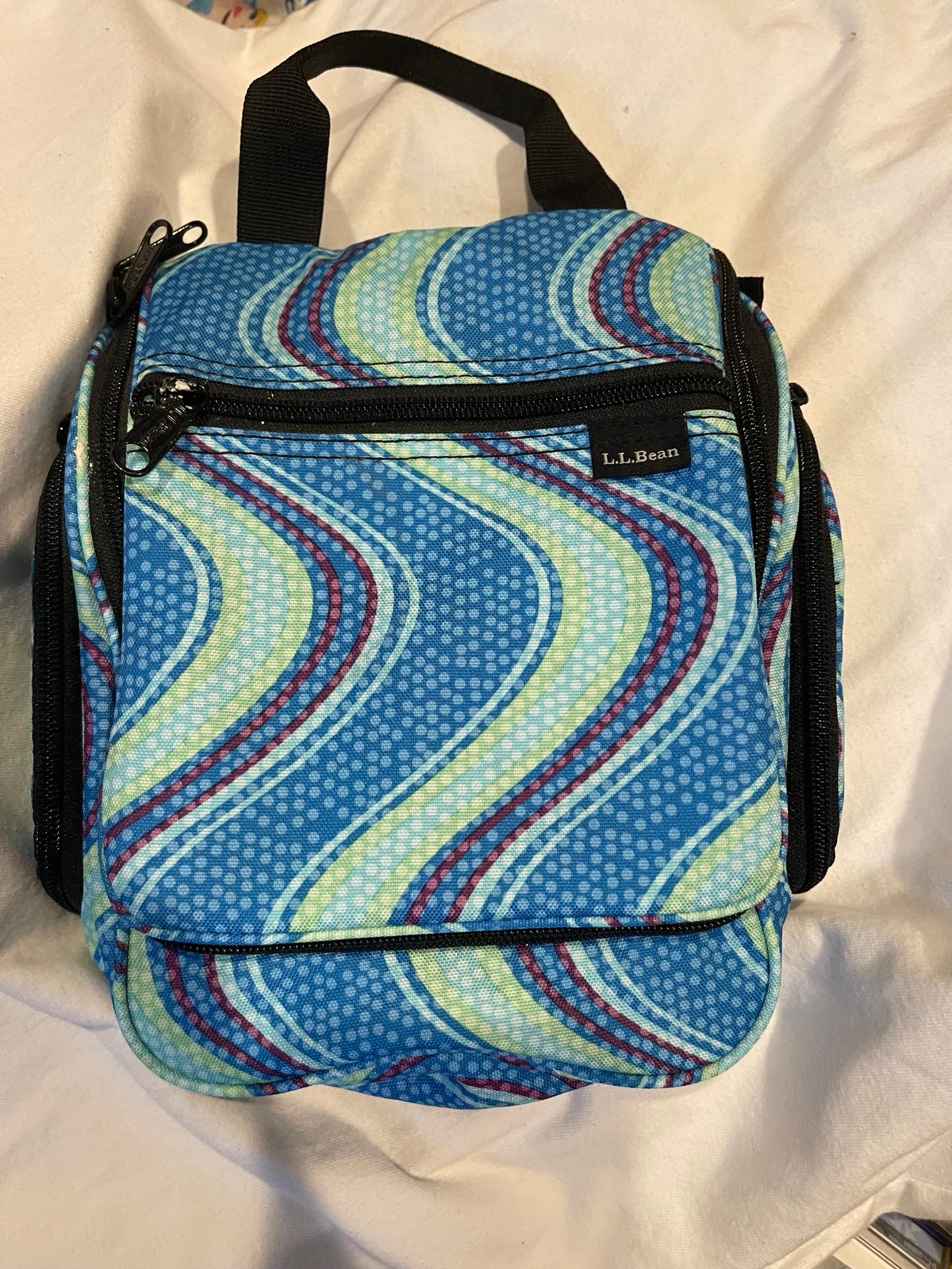 LL Bean Blue Green Swirl Toiletry Bag 12x8x3" Many Pockets & Holders