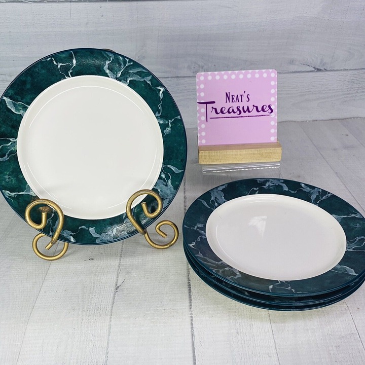 1991 Newcor ATLANTA 7118 Green Marble Effect Stoneware 7.75 Salad Plate Set 4