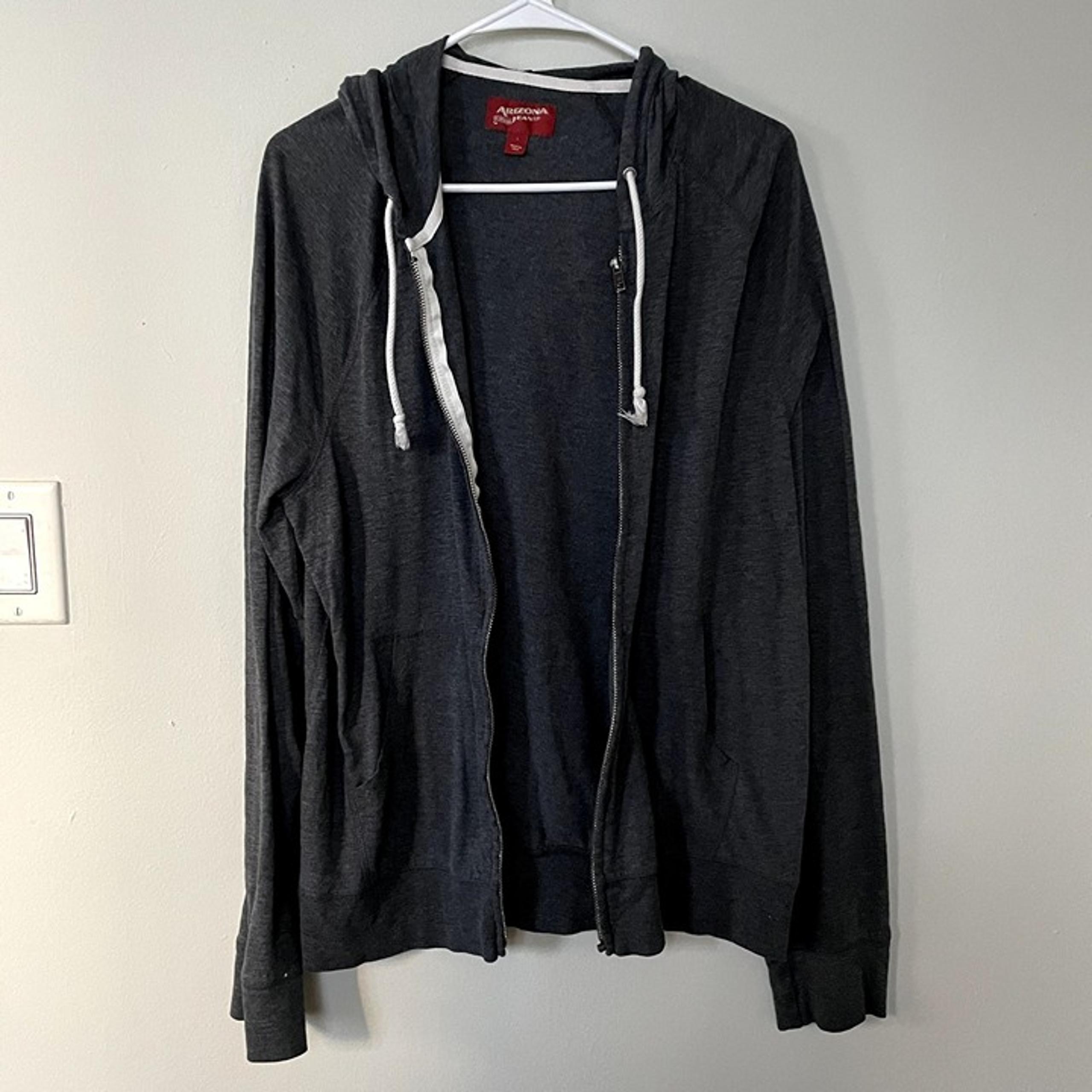 Arizona Jeans dark gray long sleeved full zip hooded sweater casual athleisure